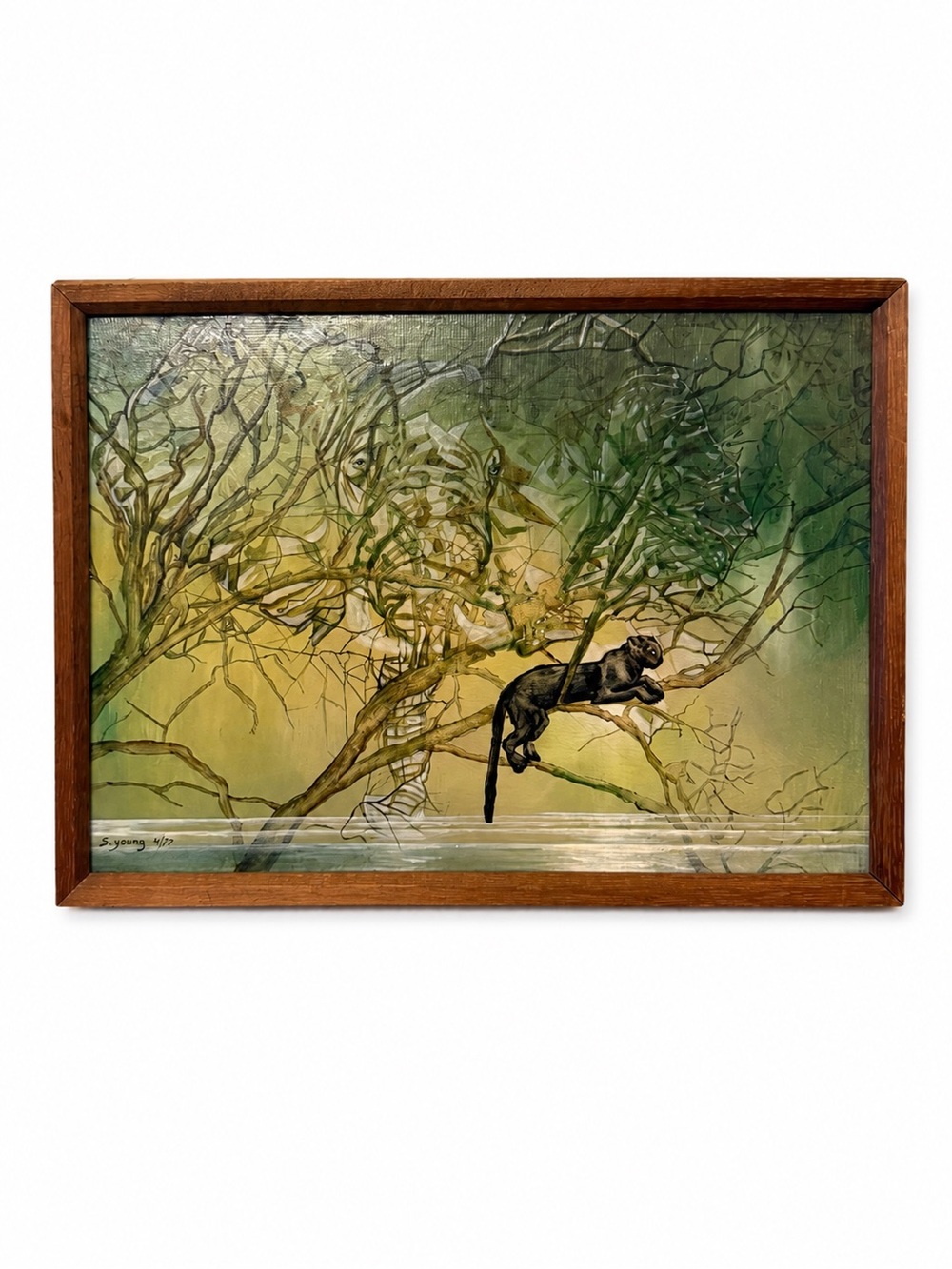 Vintage 1977 Signed Surrealist Painting by S. Young